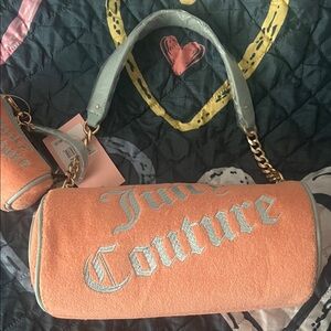 Juicy Couture Peach and Light Blue Shoulder Bag